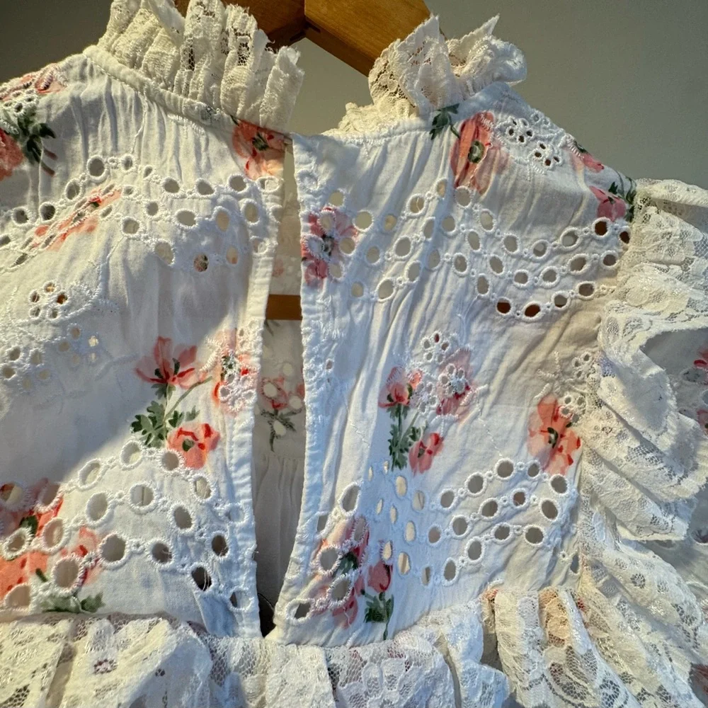 Needle & Thread Desert Rose Embroidered Ruffle Lace Lined Blouse US Size 0 - Picture 11 of 14
